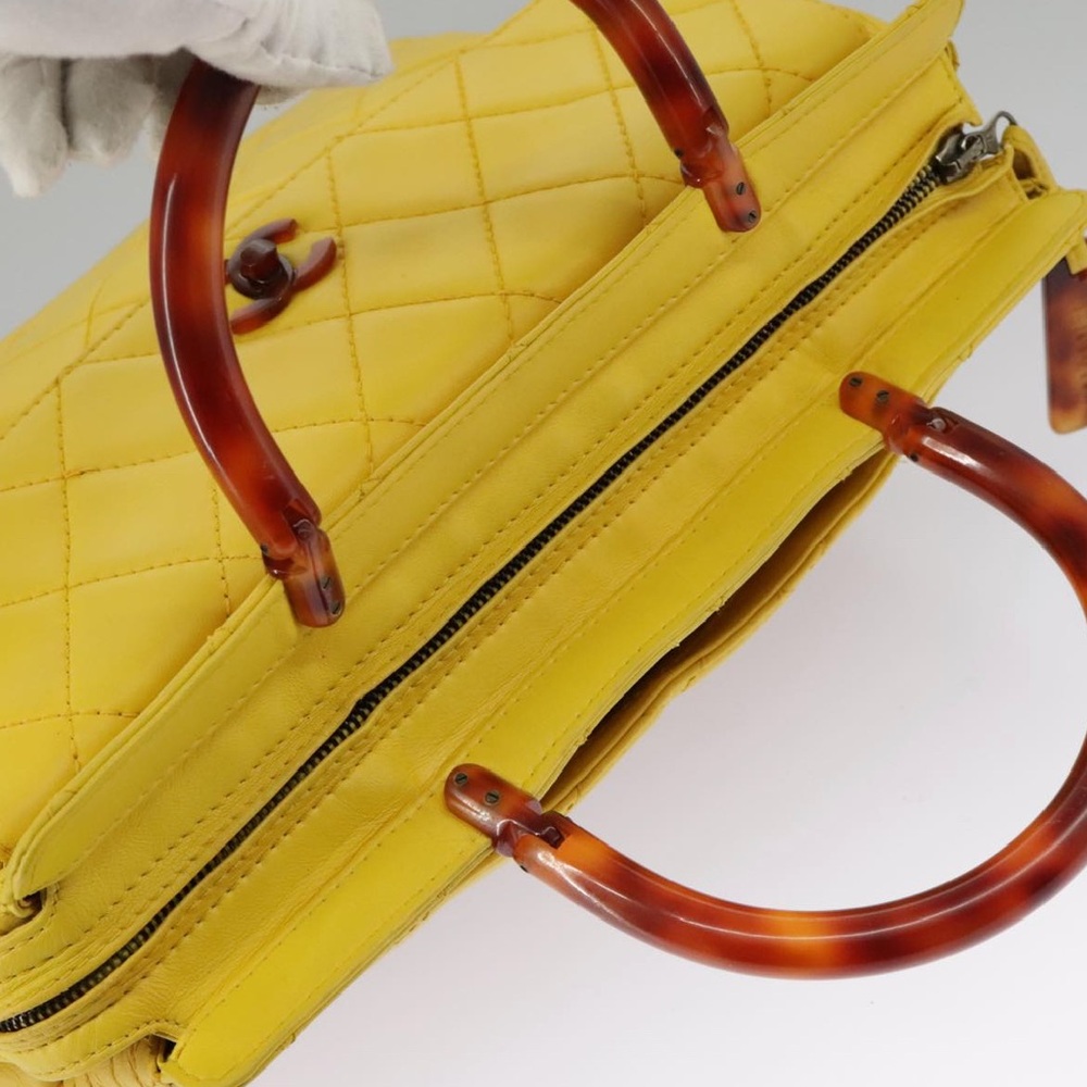 CHANEL Matelasse Hand Bag Lamb Skin Yellow - Picture 3 of 16